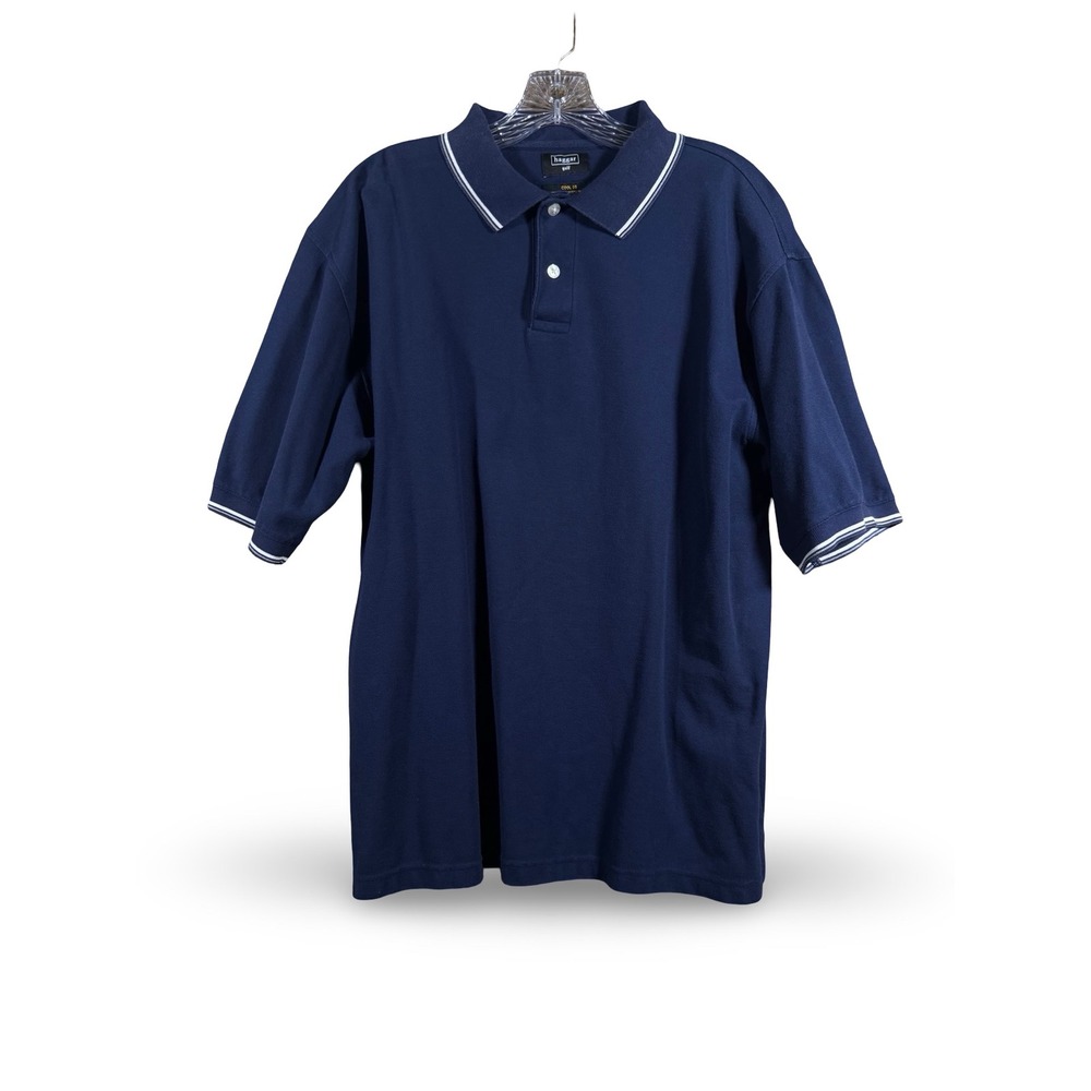 Haggar Golf Cool 18 Polo Short Sleeve Mens Size Medium Navy Blue Tipped Collar
